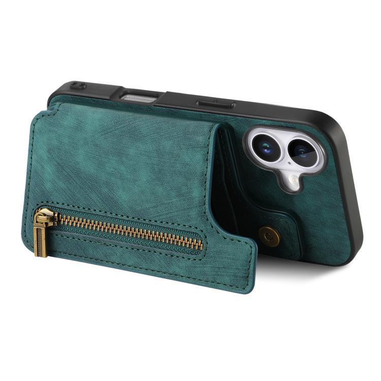 For iPhone 17 Retro Leather Zipper Wallet Back Phone Case