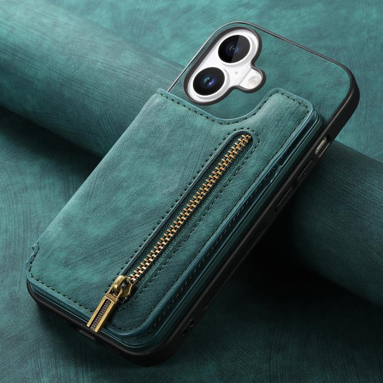 For iPhone 17 Retro Leather Zipper Wallet Back Phone Case
