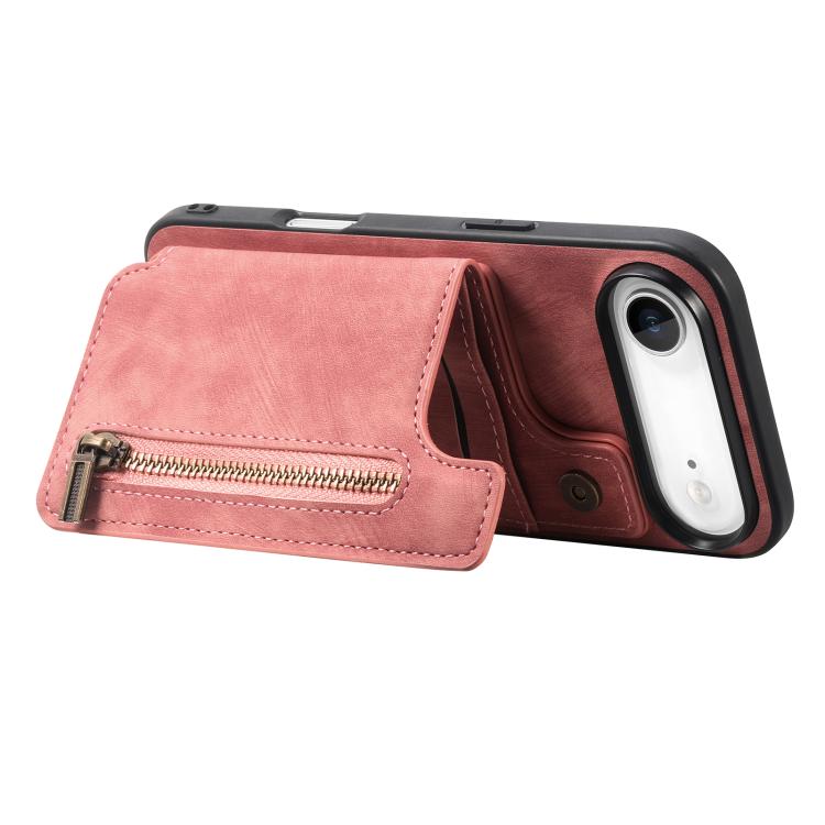 For iPhone Air Retro Leather Zipper Wallet Back Phone Case