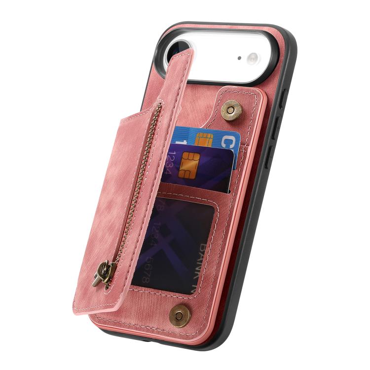 For iPhone Air Retro Leather Zipper Wallet Back Phone Case
