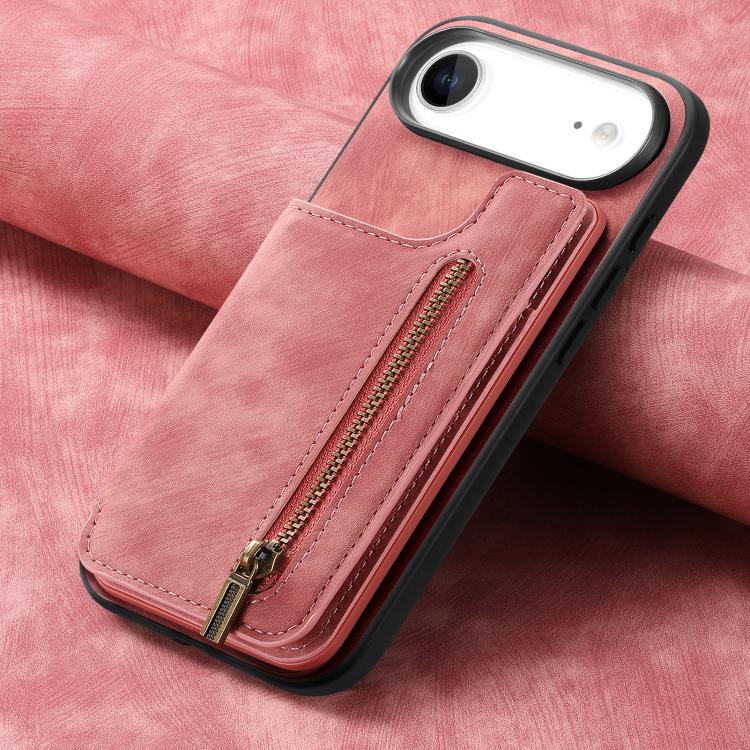 For iPhone Air Retro Leather Zipper Wallet Back Phone Case