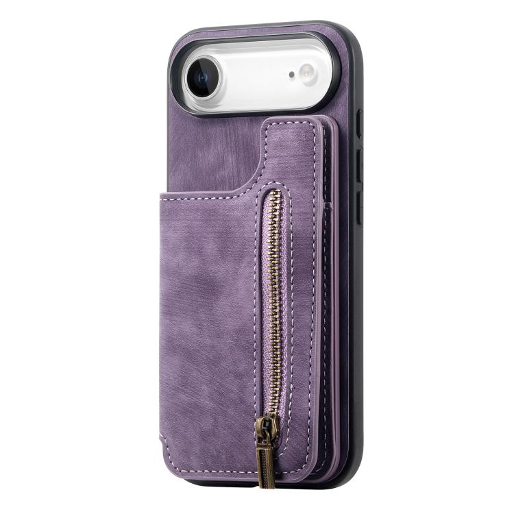 For iPhone Air Retro Leather Zipper Wallet Back Phone Case