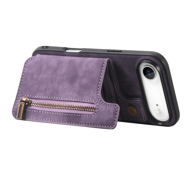For iPhone Air Retro Leather Zipper Wallet Back Phone Case