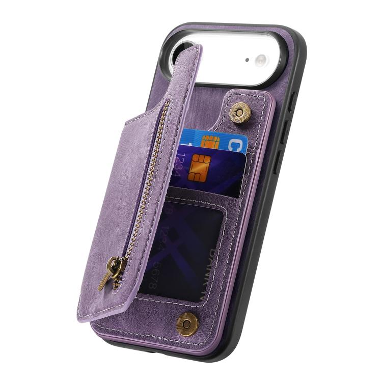 For iPhone Air Retro Leather Zipper Wallet Back Phone Case