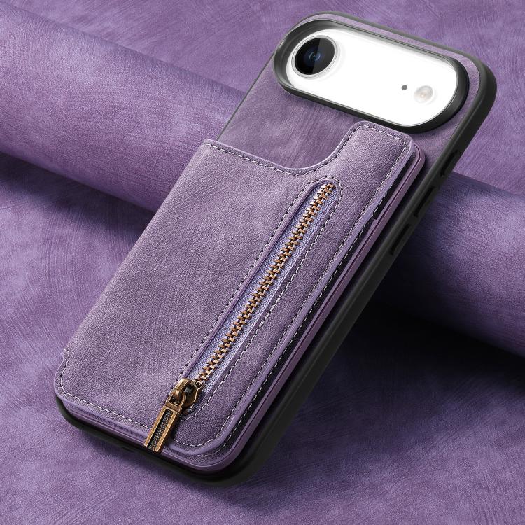 For iPhone Air Retro Leather Zipper Wallet Back Phone Case