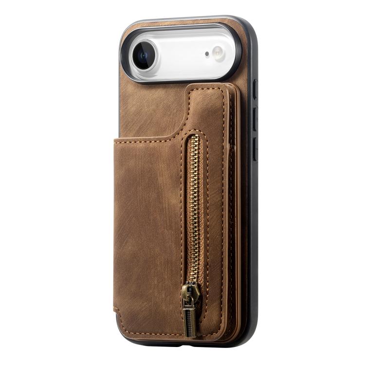 For iPhone Air Retro Leather Zipper Wallet Back Phone Case