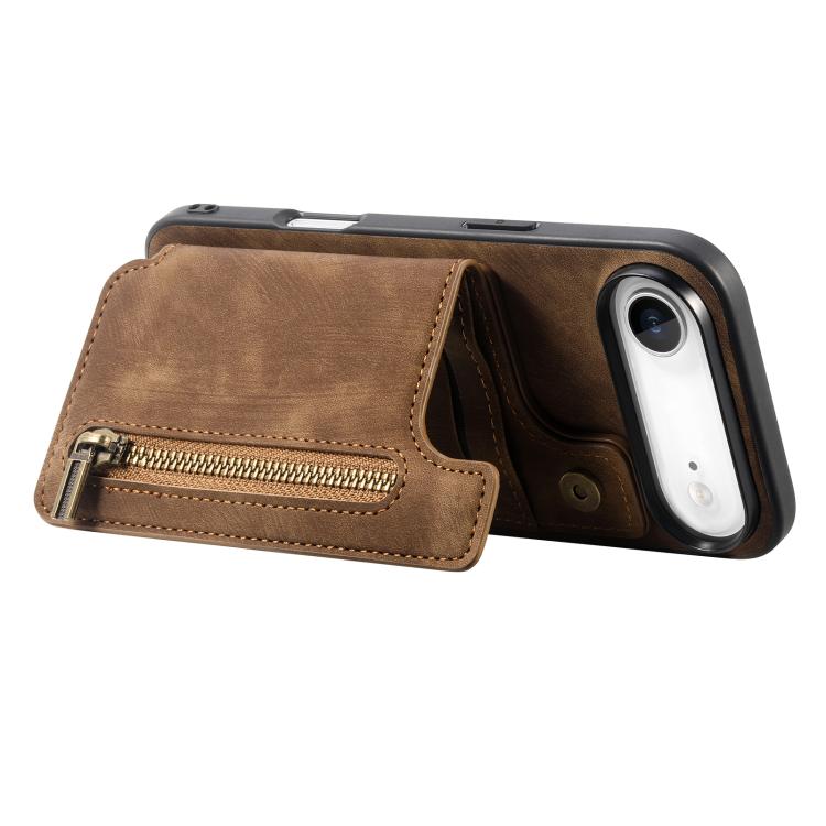 For iPhone Air Retro Leather Zipper Wallet Back Phone Case