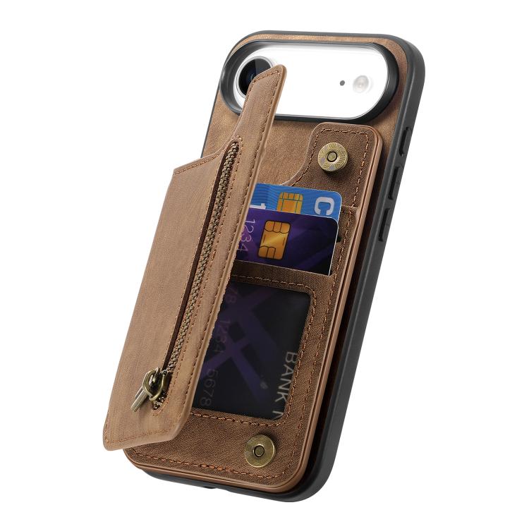 For iPhone Air Retro Leather Zipper Wallet Back Phone Case