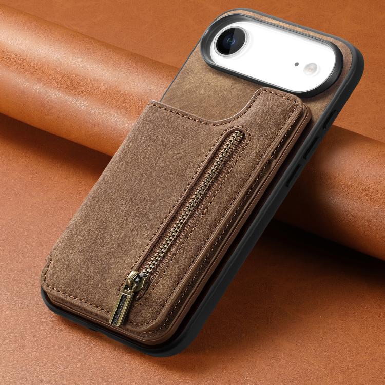 For iPhone Air Retro Leather Zipper Wallet Back Phone Case