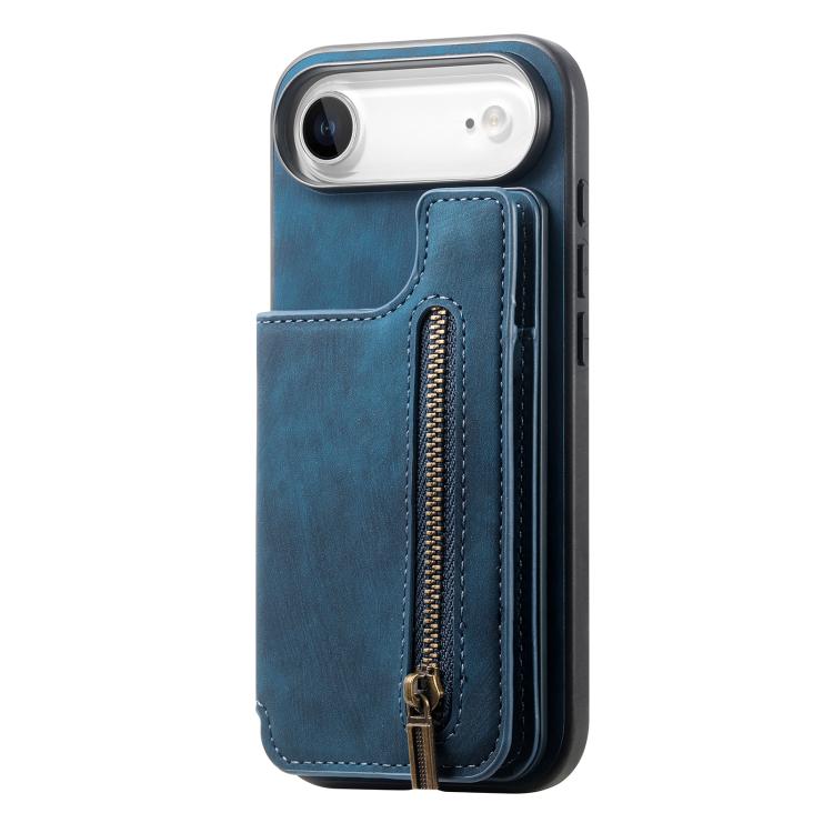 For iPhone Air Retro Leather Zipper Wallet Back Phone Case