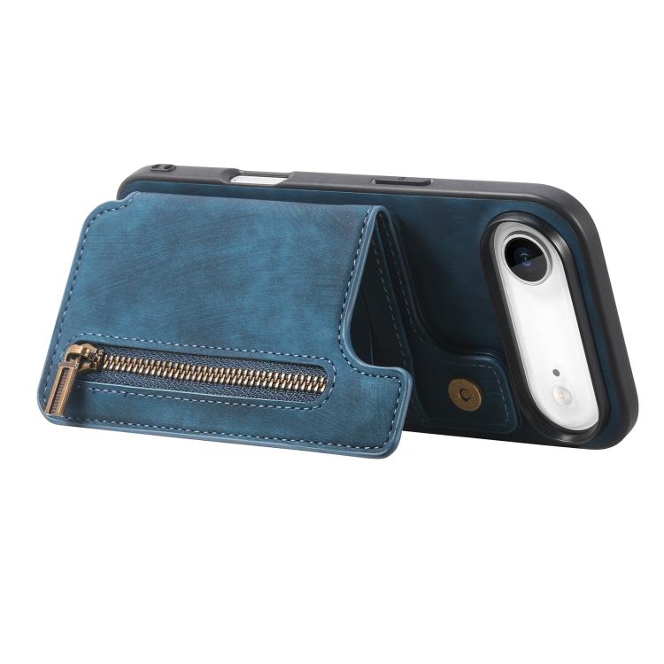 For iPhone Air Retro Leather Zipper Wallet Back Phone Case