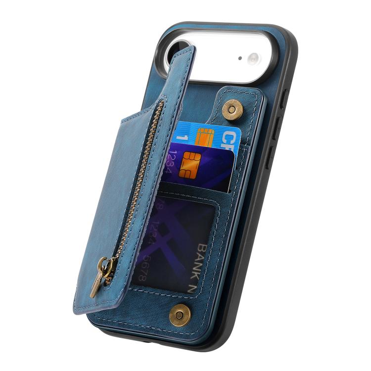 For iPhone Air Retro Leather Zipper Wallet Back Phone Case