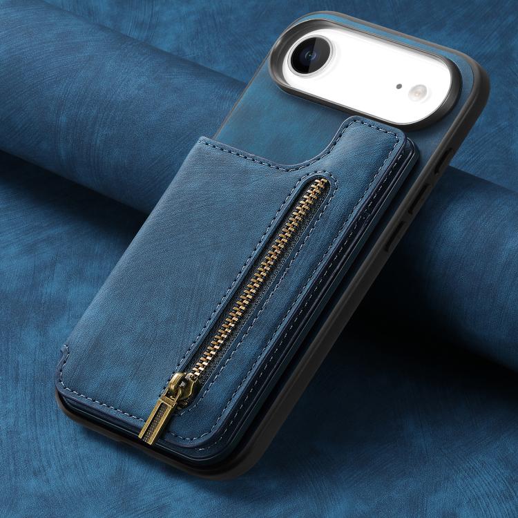 For iPhone Air Retro Leather Zipper Wallet Back Phone Case