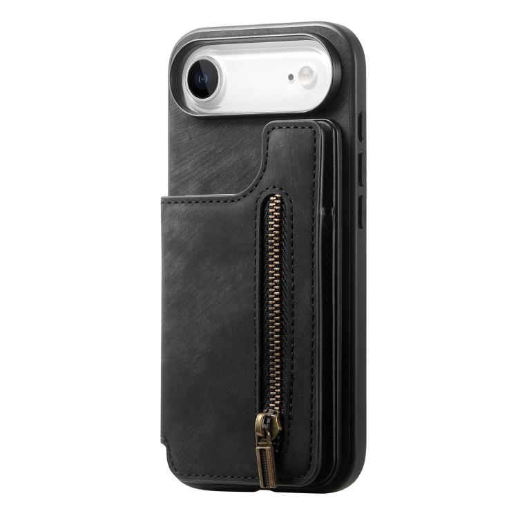 For iPhone Air Retro Leather Zipper Wallet Back Phone Case