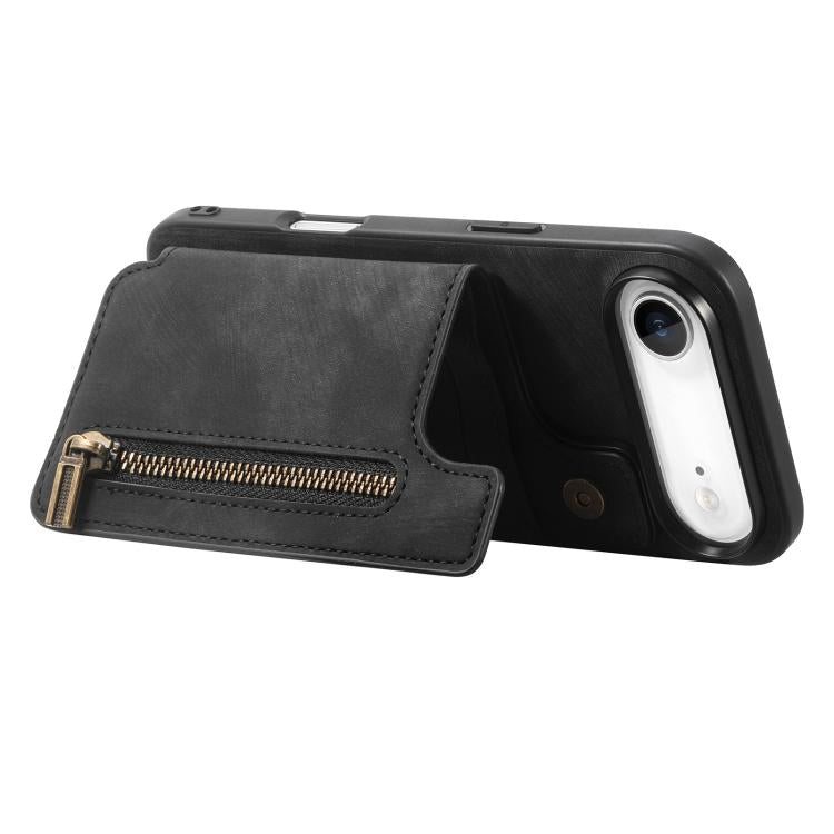 For iPhone Air Retro Leather Zipper Wallet Back Phone Case
