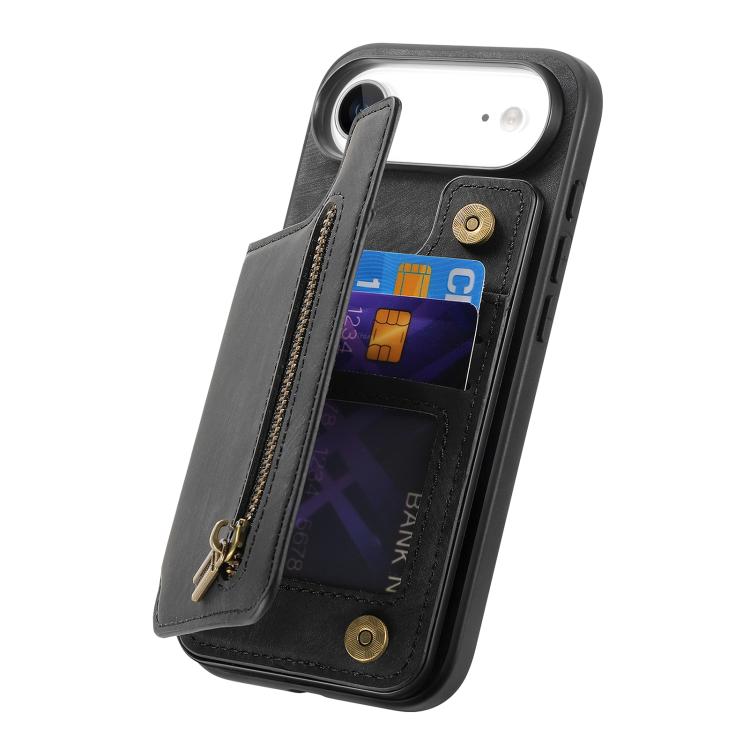For iPhone Air Retro Leather Zipper Wallet Back Phone Case