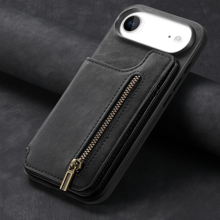 For iPhone Air Retro Leather Zipper Wallet Back Phone Case