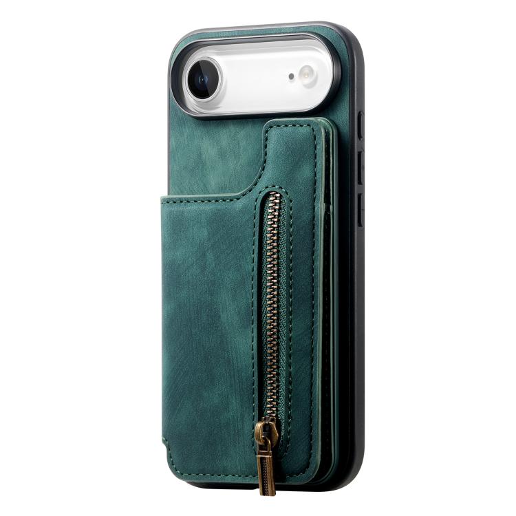 For iPhone Air Retro Leather Zipper Wallet Back Phone Case