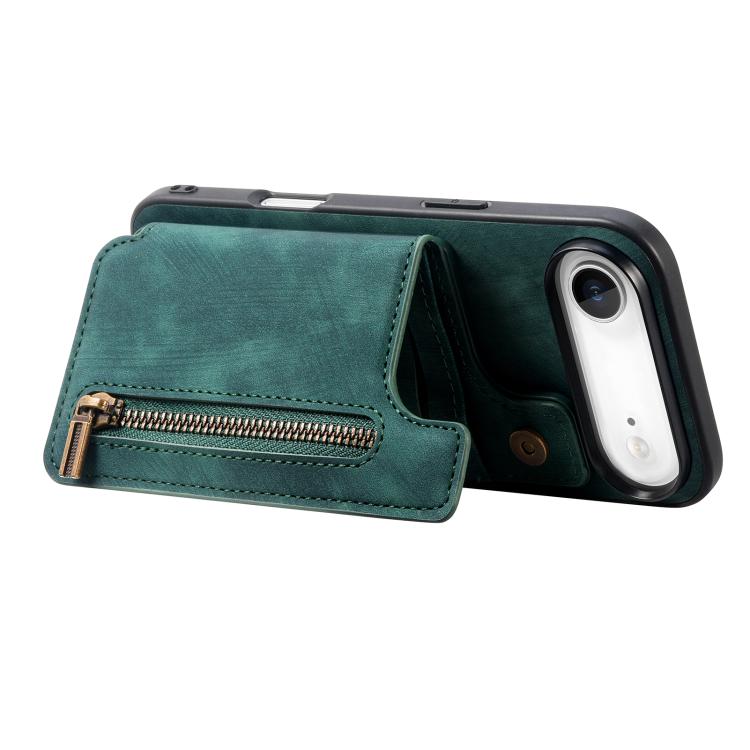 For iPhone Air Retro Leather Zipper Wallet Back Phone Case