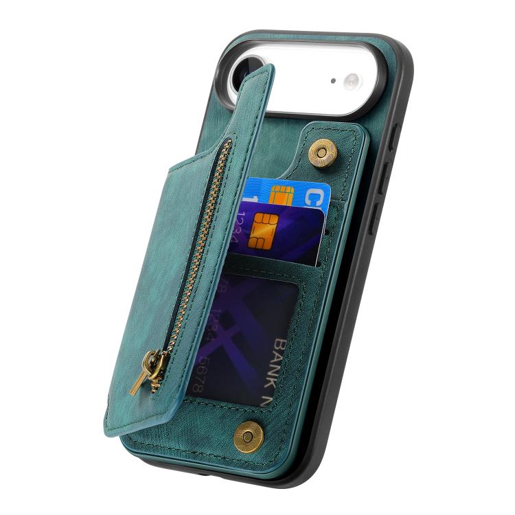 For iPhone Air Retro Leather Zipper Wallet Back Phone Case
