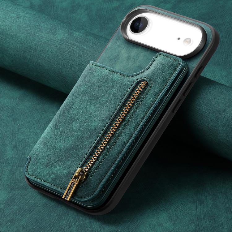 For iPhone Air Retro Leather Zipper Wallet Back Phone Case