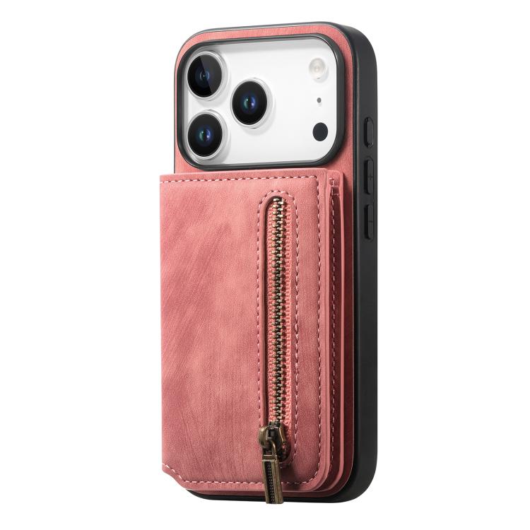 For iPhone 17 Pro Retro Leather Zipper Wallet Back Phone Case
