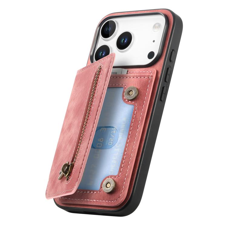 For iPhone 17 Pro Retro Leather Zipper Wallet Back Phone Case