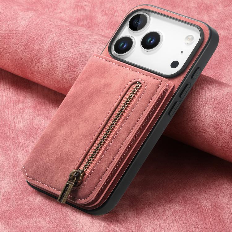 For iPhone 17 Pro Retro Leather Zipper Wallet Back Phone Case