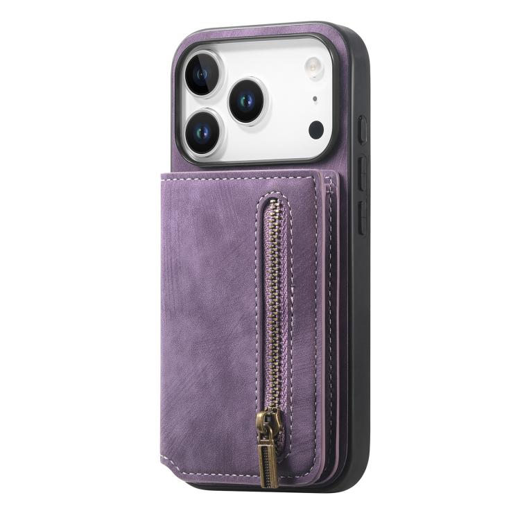 For iPhone 17 Pro Retro Leather Zipper Wallet Back Phone Case