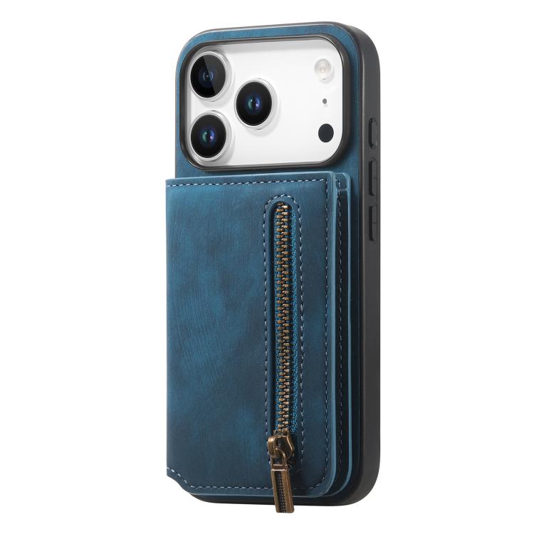 For iPhone 17 Pro Retro Leather Zipper Wallet Back Phone Case