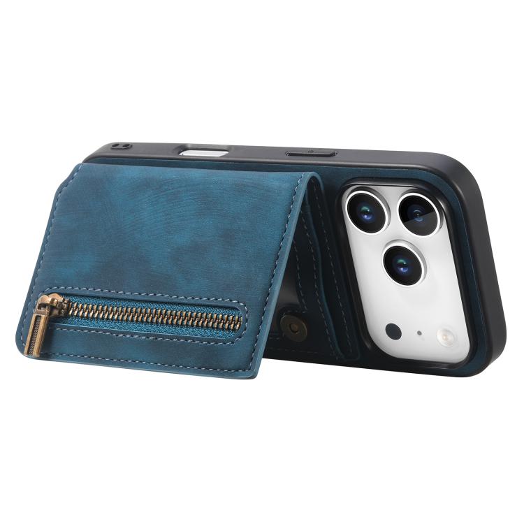 For iPhone 17 Pro Retro Leather Zipper Wallet Back Phone Case