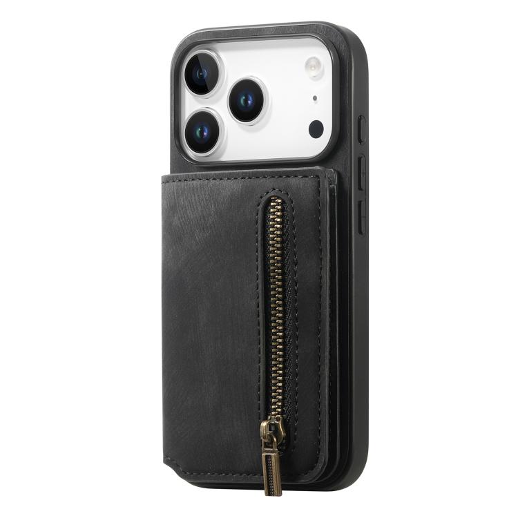For iPhone 17 Pro Retro Leather Zipper Wallet Back Phone Case