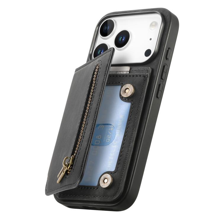 For iPhone 17 Pro Retro Leather Zipper Wallet Back Phone Case