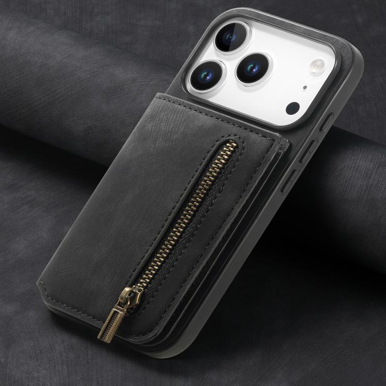 For iPhone 17 Pro Retro Leather Zipper Wallet Back Phone Case