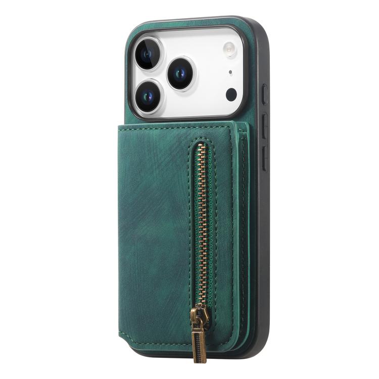 For iPhone 17 Pro Retro Leather Zipper Wallet Back Phone Case