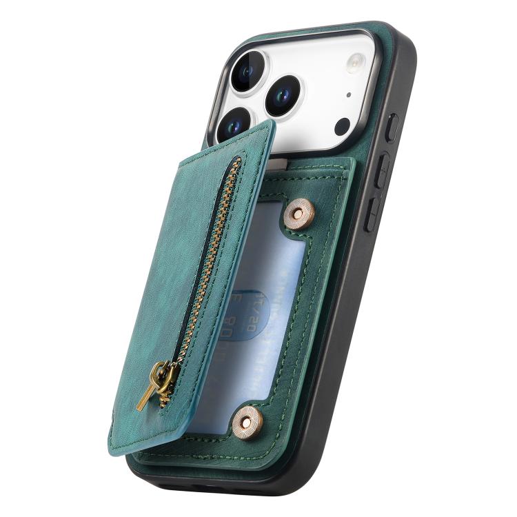 For iPhone 17 Pro Retro Leather Zipper Wallet Back Phone Case