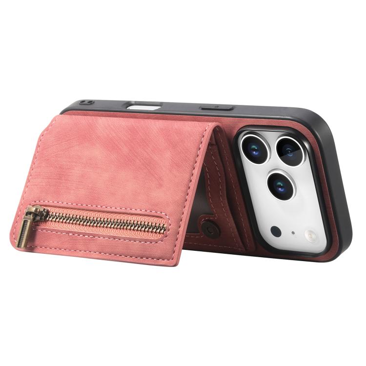 For iPhone 17 Pro Max Retro Leather Zipper Wallet Back Phone Case