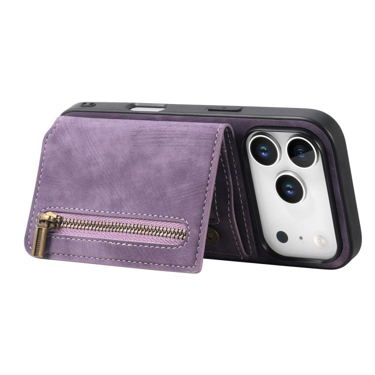 For iPhone 17 Pro Max Retro Leather Zipper Wallet Back Phone Case