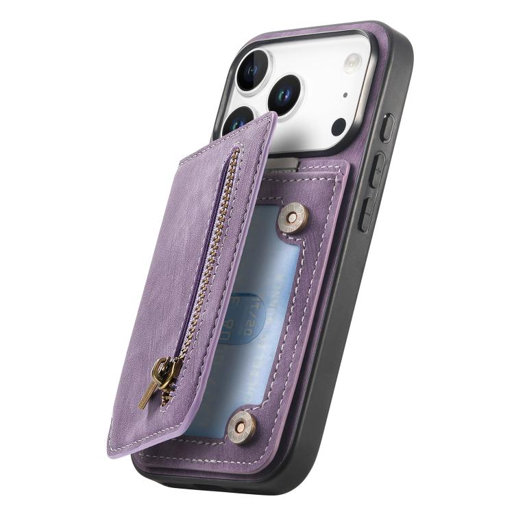 For iPhone 17 Pro Max Retro Leather Zipper Wallet Back Phone Case