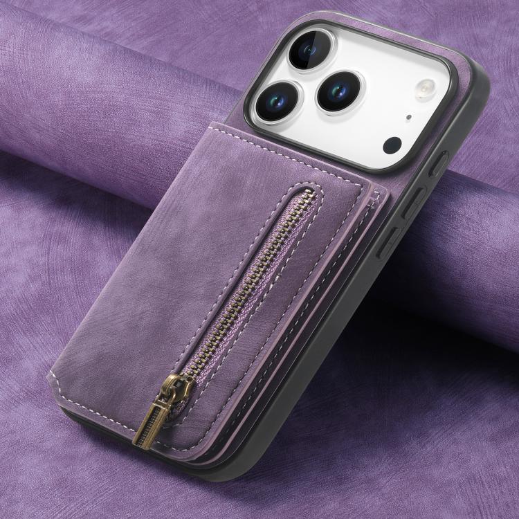 For iPhone 17 Pro Max Retro Leather Zipper Wallet Back Phone Case