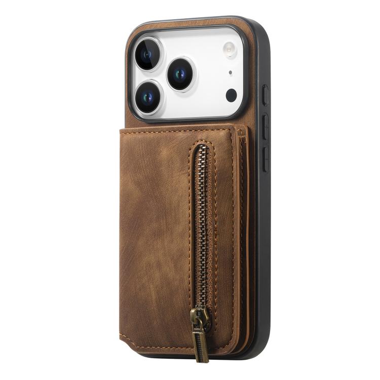 For iPhone 17 Pro Max Retro Leather Zipper Wallet Back Phone Case