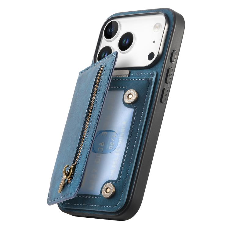 For iPhone 17 Pro Max Retro Leather Zipper Wallet Back Phone Case
