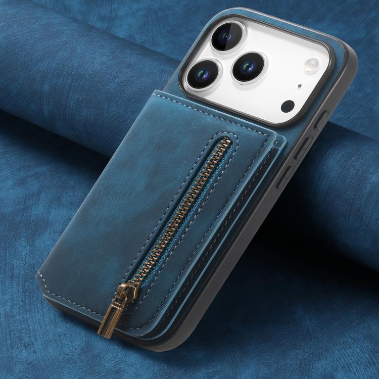 For iPhone 17 Pro Max Retro Leather Zipper Wallet Back Phone Case