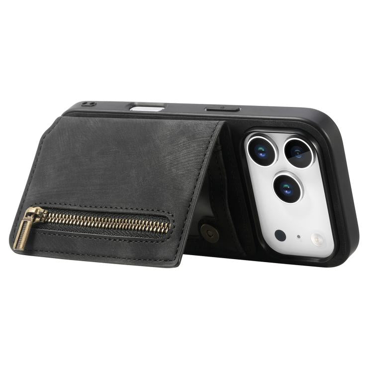 For iPhone 17 Pro Max Retro Leather Zipper Wallet Back Phone Case