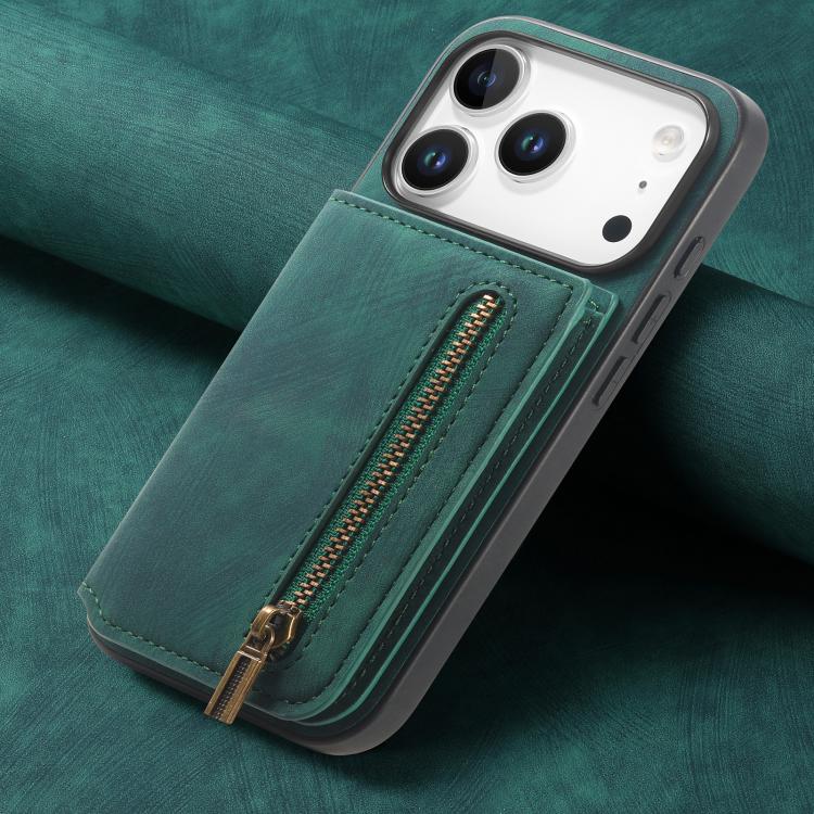 For iPhone 17 Pro Max Retro Leather Zipper Wallet Back Phone Case