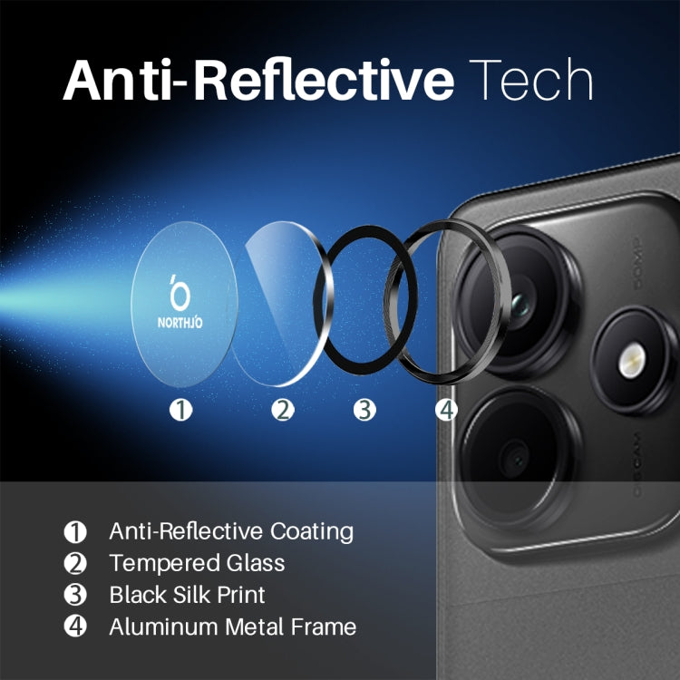 For Xiaomi Redmi Note 14 5G NORTHJO Camera LensCD Vein Metal Ring Tempered Glass Film