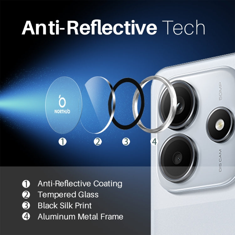 For Xiaomi Redmi Note 14 5G NORTHJO Camera LensCD Vein Metal Ring Tempered Glass Film