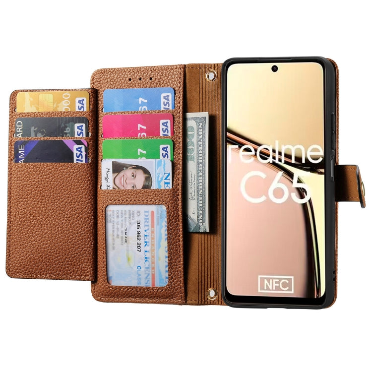 For Realme C65 Love Zipper Lanyard Leather Phone Case