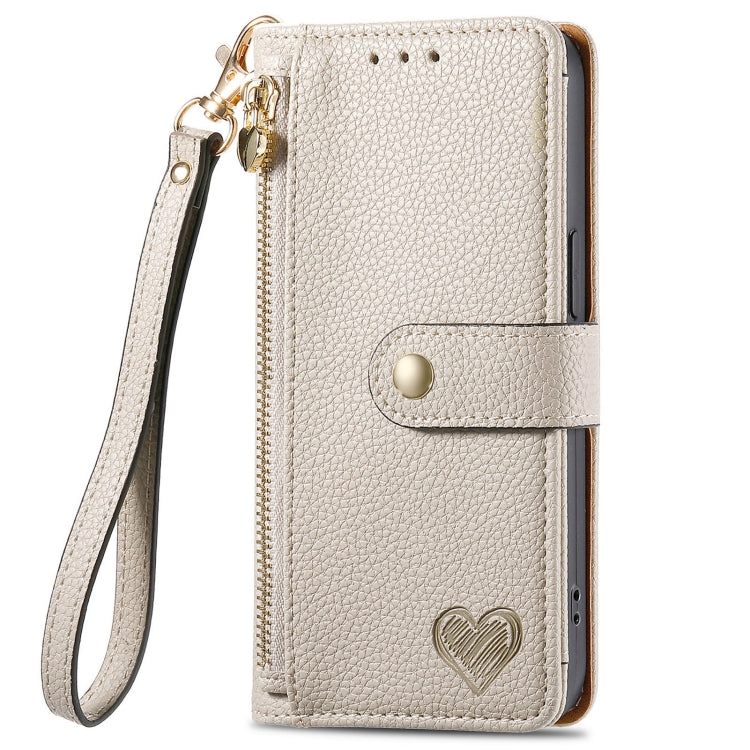 For Realme C65 Love Zipper Lanyard Leather Phone Case