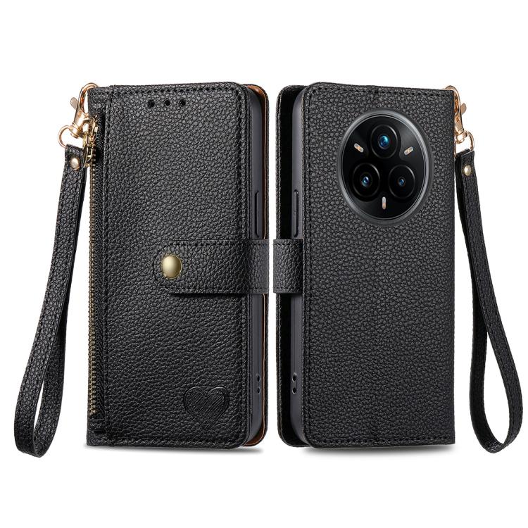 For Realme 14 Pro Love Zipper Lanyard Leather Phone Case